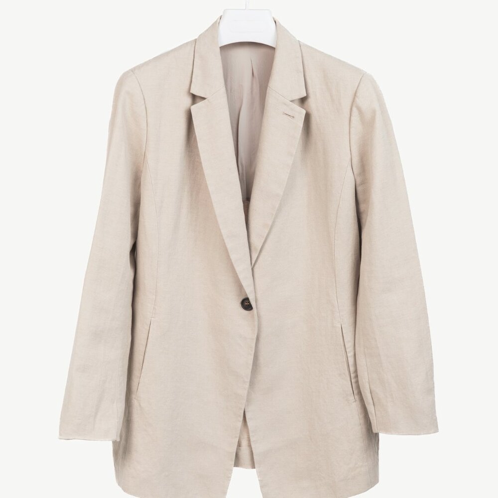 Brunello Cucinelli SS18 Oatmeal Cotton & Linen Monili-Trim Blazer